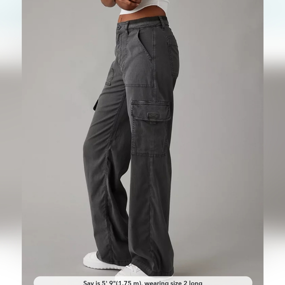 AE Dreamy Drape Stretch Cargo Super High-Waisted Baggy Wide-Leg Pant Grey